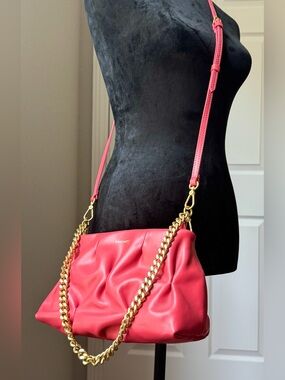 NWOT Coccinelle Ophelia Goodie Pink Ruched Leather Crossbody Shoulder Bag Italy